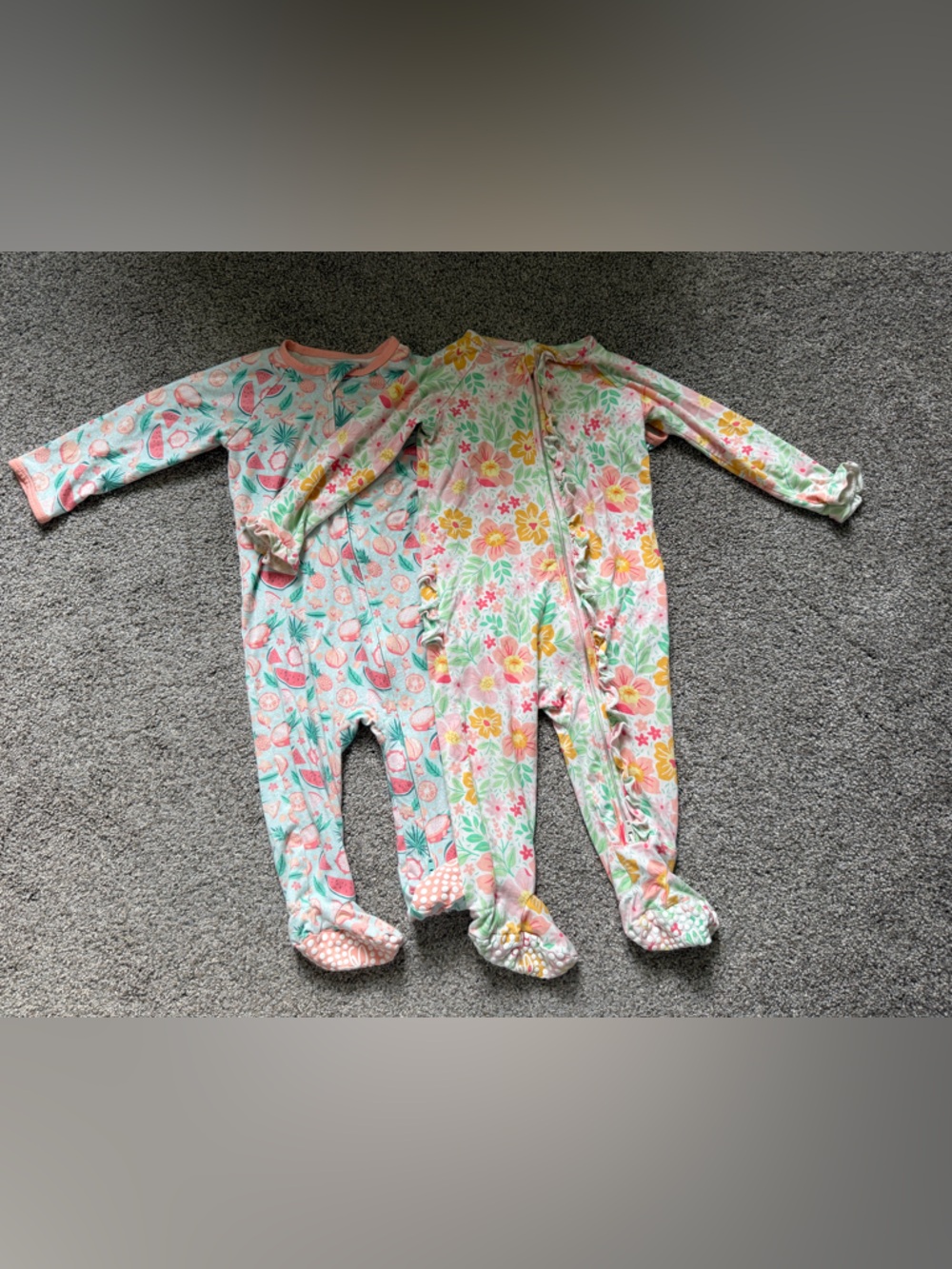 Sweet Bamboo Set of Two Zippys in Mixed Floral and Fruit Print Size 6-9 Months